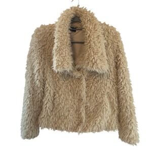 Love Token Mallory Faux Fur Jacket Women’s Small Beige Shaggy Snap Front Coat